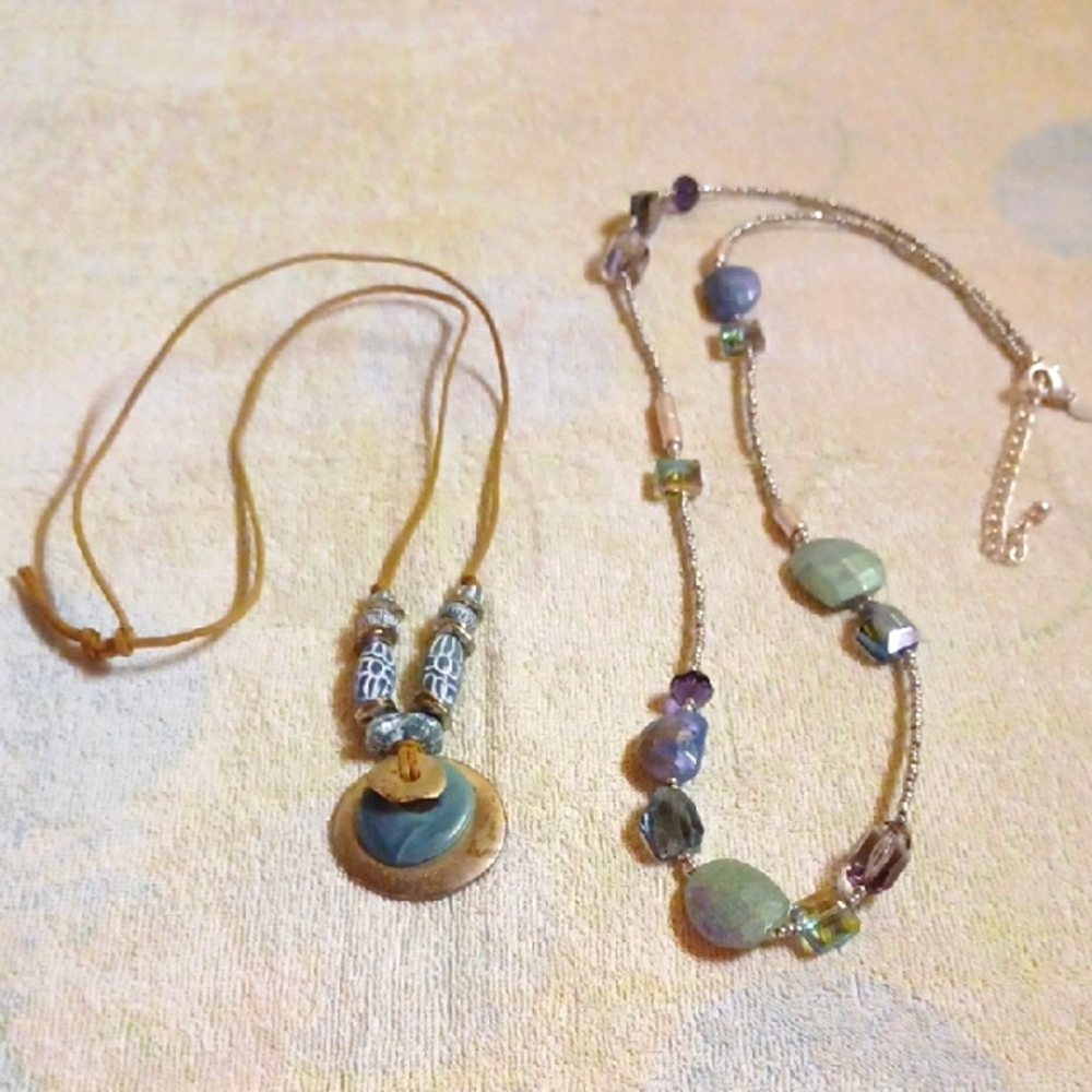 Chico's Bundle Of 2 Vintage Necklaces-Metal, Beads, Stones